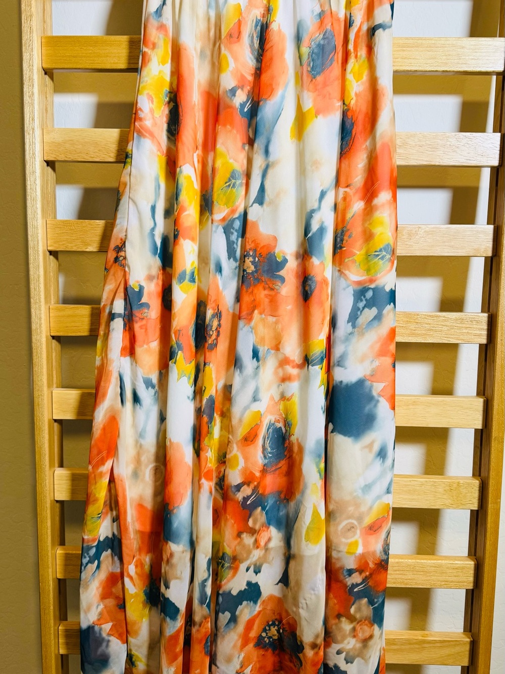 Watercolor Floral Maxi Skirt in Coral, Teal & Yellow